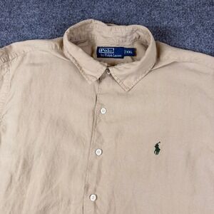 Vintage Polo Ralph Lauren Shirt Mens 2XL Brown Linen Silk Button Up Pony